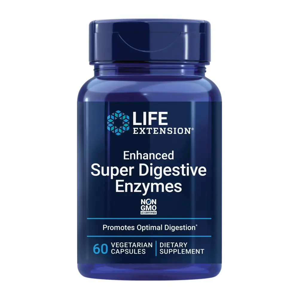 Life Extension Enhanced Super Digestive Enzymes Supports Digestion Comfort digesting Plant-Based Foods Non-GMO Vegetarian 60 Capsules