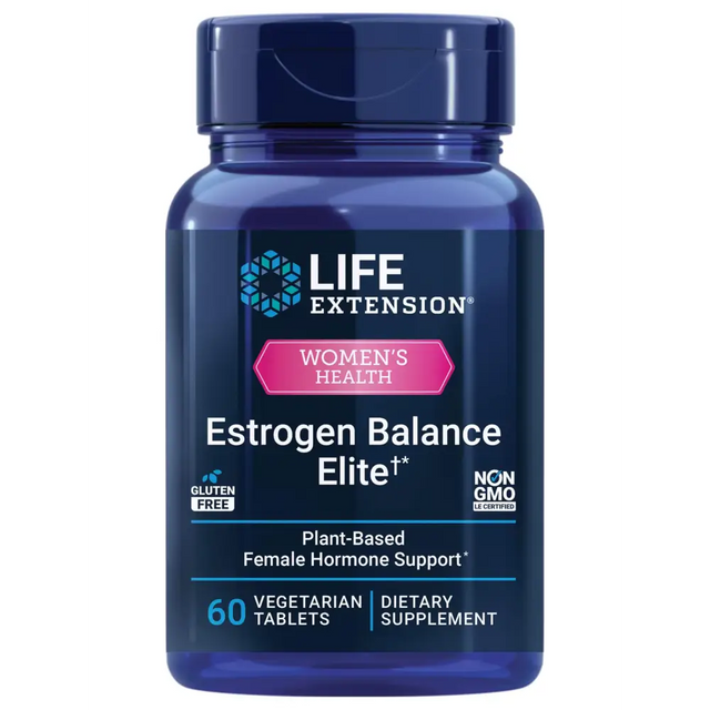 Life Extension Estrogen Balance Elite Menopause Support Supplement Hormone Balance hot Flashes Night Sweats Vaginal Dryness Gluten-Free Non-GMO Vegetarian 60 Tablets
