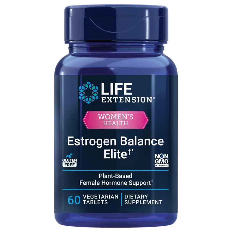Life Extension Estrogen Balance Elite Menopause Support Supplement Hormone Balance hot Flashes Night Sweats Vaginal Dryness Gluten-Free Non-GMO Vegetarian 60 Tablets