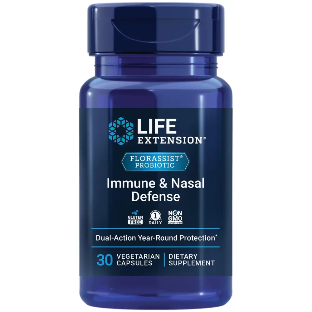 Life Extension FLORASSIST® Immune & Nasal Defense L. rhamnosus CRL1505 Immune Response Healthy Nasal Airflow Seasonal Support Gluten-Free Non-GMO 1 Daily Vegetarian 30 Capsules