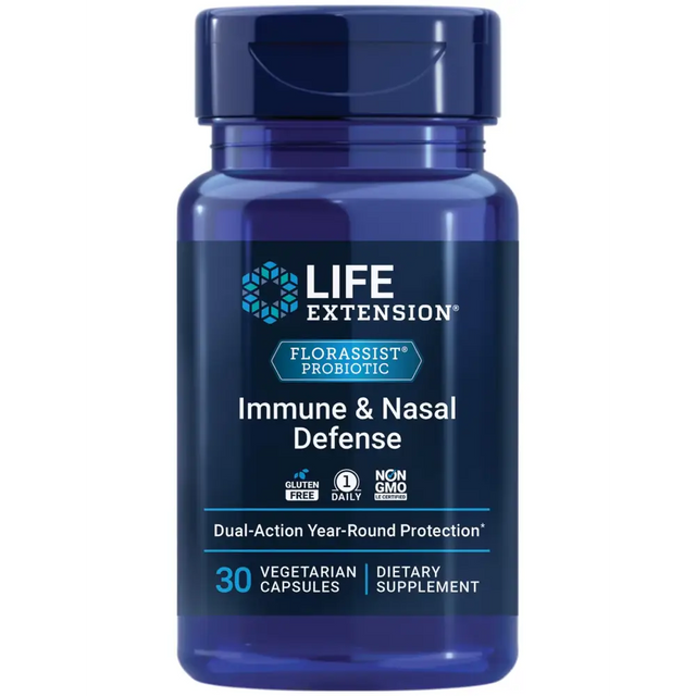 Life Extension FLORASSIST® Immune & Nasal Defense L. rhamnosus CRL1505 Immune Response Healthy Nasal Airflow Seasonal Support Gluten-Free Non-GMO 1 Daily Vegetarian 30 Capsules