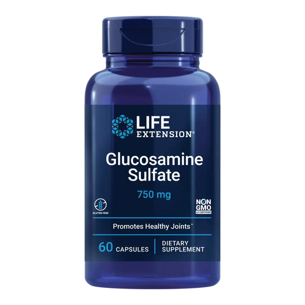 Life Extension Glucosamine Sulfate 750 mg Supports Knee Comfort and Joint Health Gluten-Free Non-GMO 60 Capsules