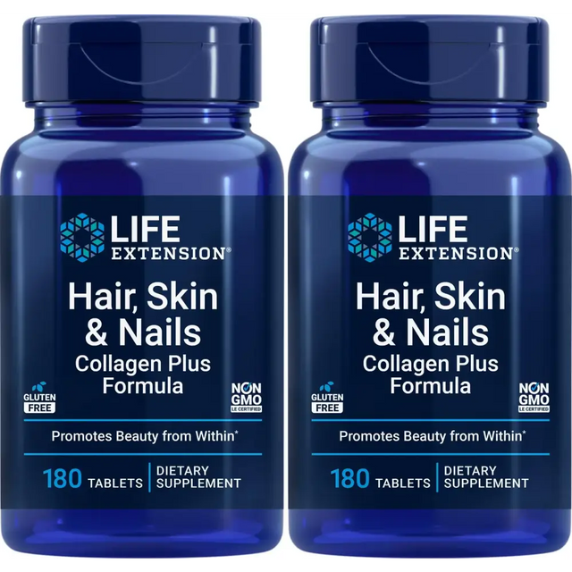 Life Extension Hair Skin & Nails Collagen Plus Formula 180 Tablets (Pack of 2)