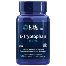 Life Extension L-Tryptophan 500 mg Encourages Healthy Serotonin Levels and Promotes Healthy Sleep Mood Stress Response & Satiety Gluten-Free Non-GMO Vegetarian 90 Capsules