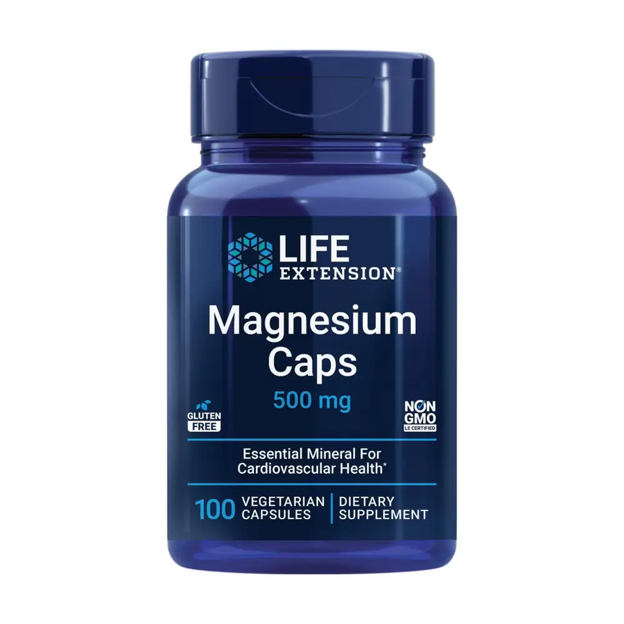 Life Extension Magnesium Caps 500 mg magnesium oxide citrate succinate heart health healthy bones metabolism support 100 vegetarian capsules
