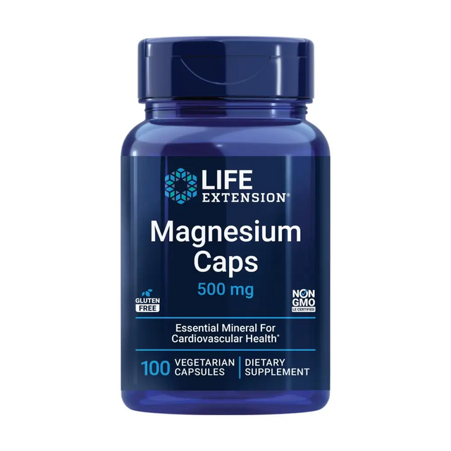 Life Extension Magnesium Caps 500 mg magnesium oxide citrate succinate heart health healthy bones metabolism support 100 vegetarian capsules
