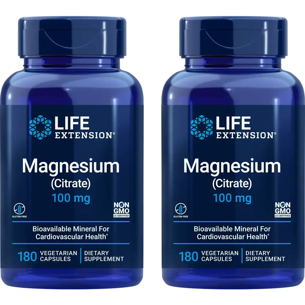 Life Extension Magnesium (Citrate) 100mg 180 Veg Caps (Pack of 2) - Mag Supplement