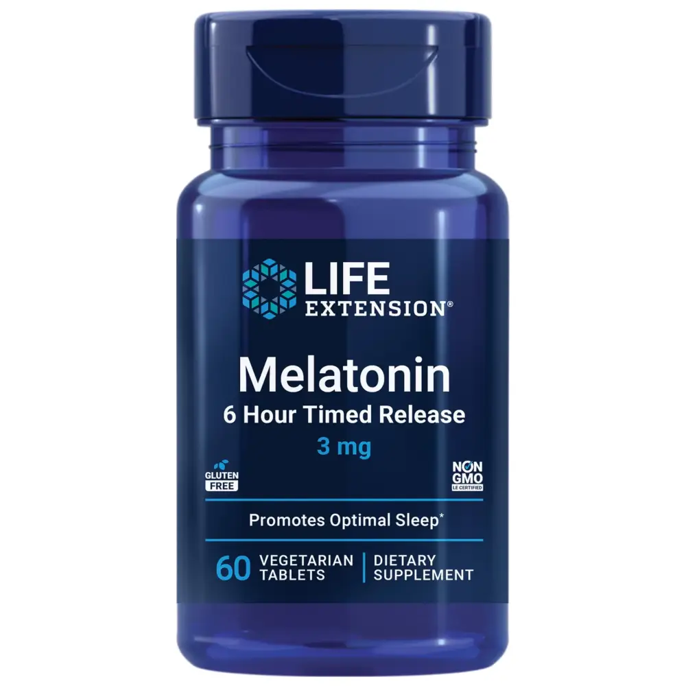 Life Extension Melatonin 6 Hour Timed Release 3 mg - For Circadian Rhythm & Immune Function Cellular and DNA Health - Sleep Supplement - Non-GMO Gluten-Free - Vegetarian Tablets 60 Count