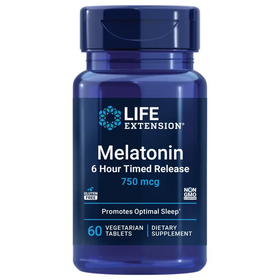 Life Extension Melatonin 6 Hour Timed Release 750 mcg Extended-Release Formula for Gentle Sleep Support Healthy circadian Rhythms Cellular Defense Gluten-Free Non-GMO Vegetarian 60 Tablets