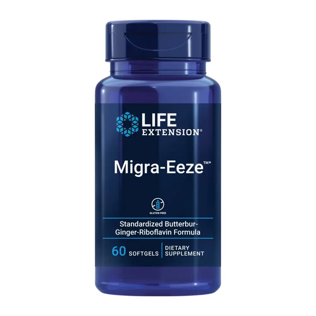 Life Extension Migra-Eeze - Butterbur Root Extract with Vitamin B2 (Riboflavin) & Ginger Supplement - Formula to Ease Head Discomfort - Gluten-Free , 60 Softgels