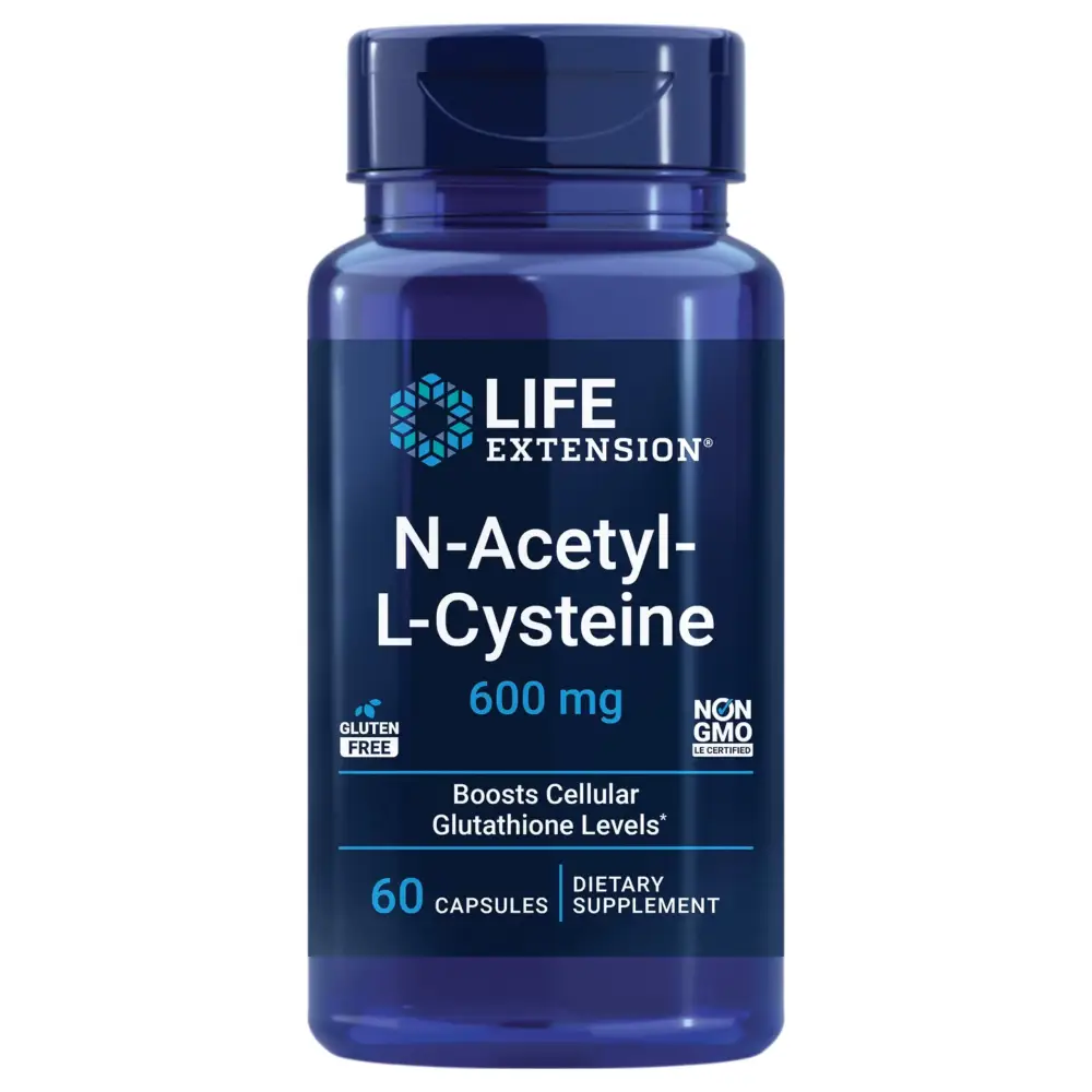 Life Extension N-Acetyl-L-Cysteine (NAC) Immune Respiratory Liver Health NAC 600 mg Potent antioxidant Support Free-radicals Easy to Absorb 60 Capsules