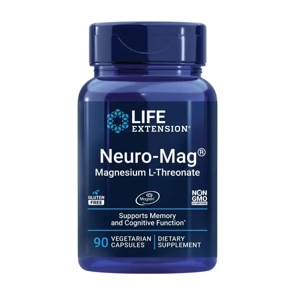 Life Extension Neuro-mag Magnesium L-threonate Magtein Magnesium Supplement Brain Health Memory & Attention Gluten Free Vegetarian Non-GMO 90 Vegetarian Capsules