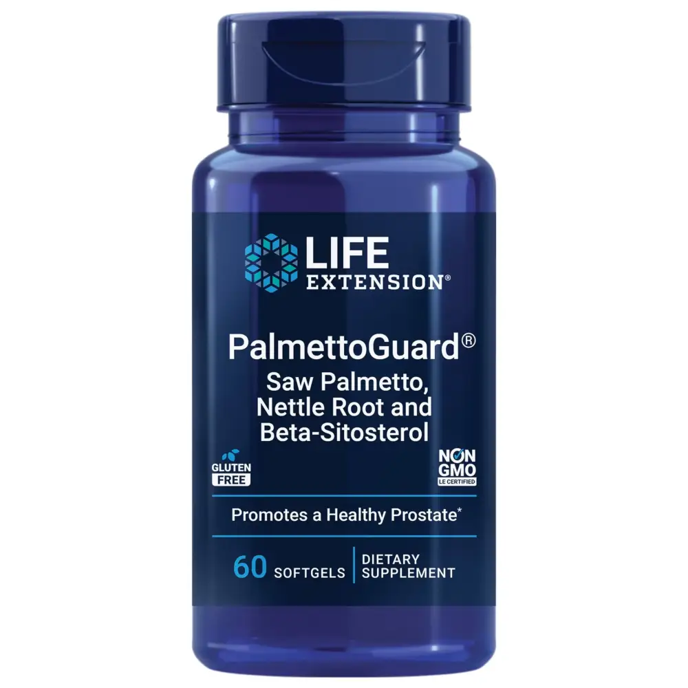 Life Extension PalmettoGuard® Saw Palmetto Nettle Root and Beta-Sitosterol Supports Healthy Prostate Function & Hormone Metabolism 160 mg of Saw Palmetto for Men Gluten-Free Non-GMO 60 softgels