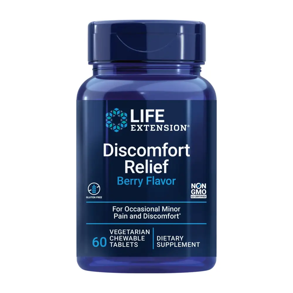 Life Extension Pea Discomfort Relief (Berry Flavor) for Occasional Minor Pain & Discomfort – Palmitoylethanolamide Supplement - Gluten-Free Non-GMO Vegetarian – 60 Chewable Tablets