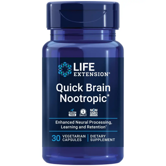 Life Extension Quick Brain Nootropic 30 vegetarian capsules, Enhanced brain performance learning and retention brain supplement- 1-Daily gluten-free non-GMO