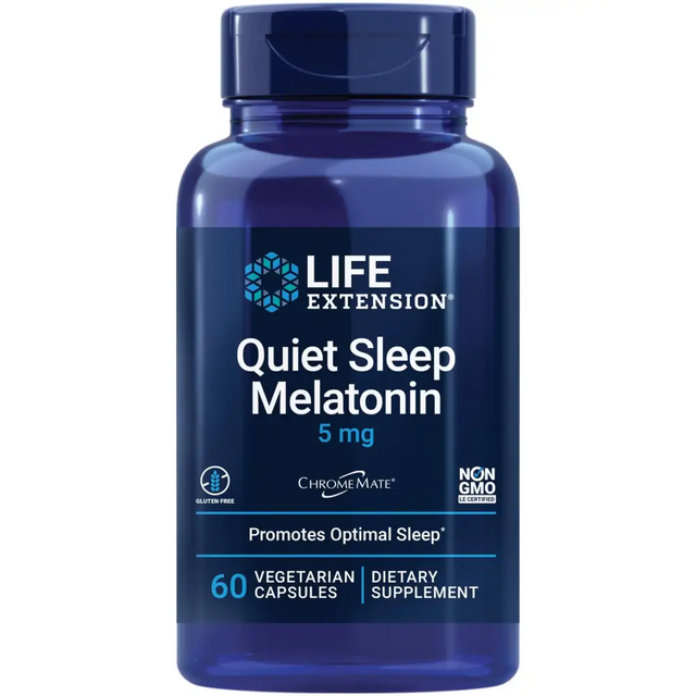 Life Extension Quiet Sleep Melatonin 5 mg Powerful Sleep Support Healthy circadian Rhythms Cellular Defense Gluten-Free Non-GMO Vegetarian 60 Capsules