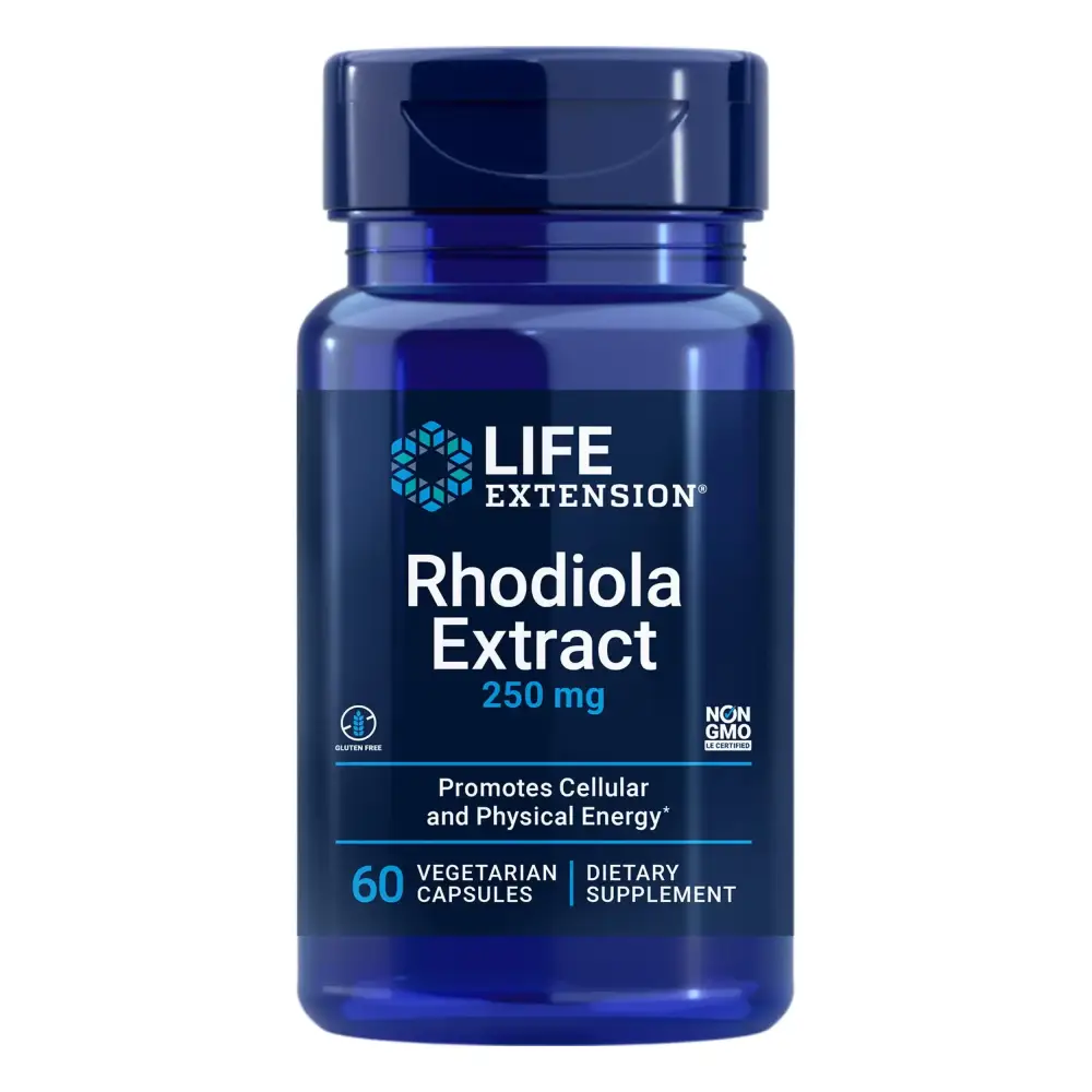 Life Extension Rhodiola Extract Rhodiola rosea Supplement standardized Extract Promotes Physical and Mental Performance Gluten-Free Non-GMO Vegetarian 250 mg 60 Capsules