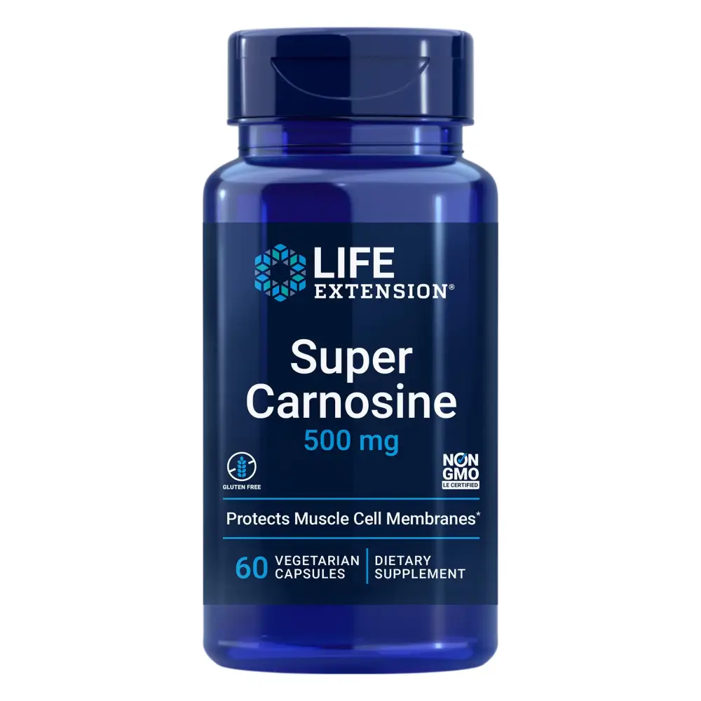 Life Extension Super Carnosine 500mg - For Muscle Recovery - L-Carnosine Supplement with Benfotiamine Vitamin B1 Luteolin For Healthy Aging - Non-GMO Gluten-Free - 60 Vegetarian Capsules