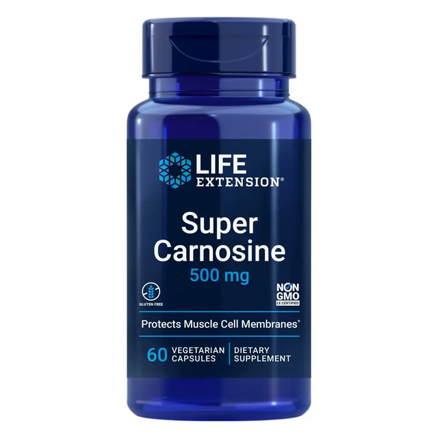 Life Extension Super Carnosine 500mg - For Muscle Recovery - L-Carnosine Supplement with Benfotiamine Vitamin B1 Luteolin For Healthy Aging - Non-GMO Gluten-Free - 60 Vegetarian Capsules