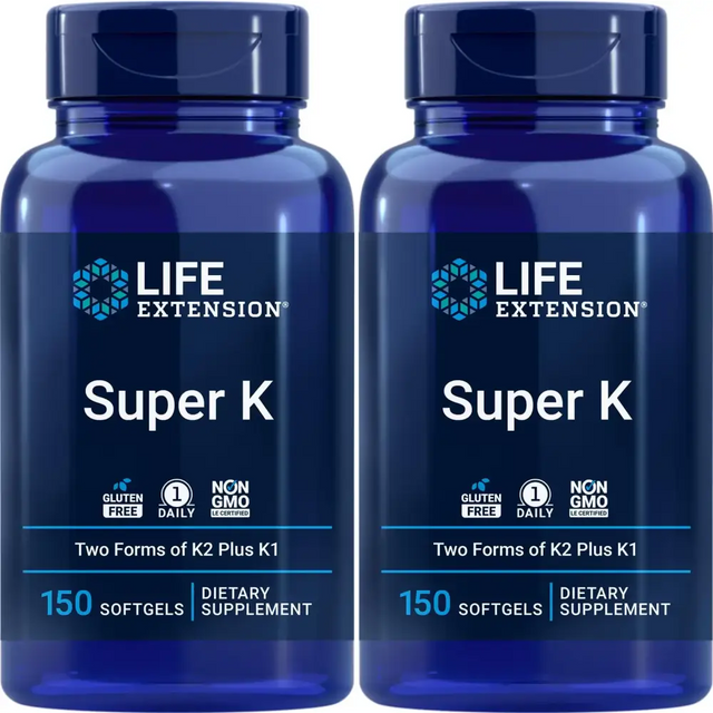 Life Extension Super K 150 Softgels (Pack of 2) with Vitamin K1 and K2 Supplement