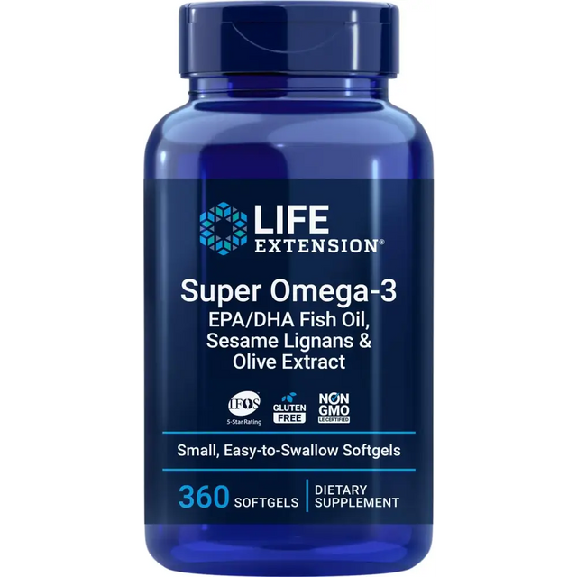 Life Extension Super Omega-3 360 Softgels Easy to Swallow EPA/DHA Omega3 Fish Oil Sesame Lignans & Olive Extract