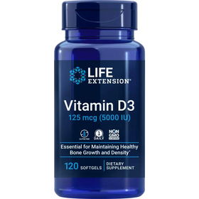 Life Extension Vitamin D3 5000 IU 120 Softgels 125mcg