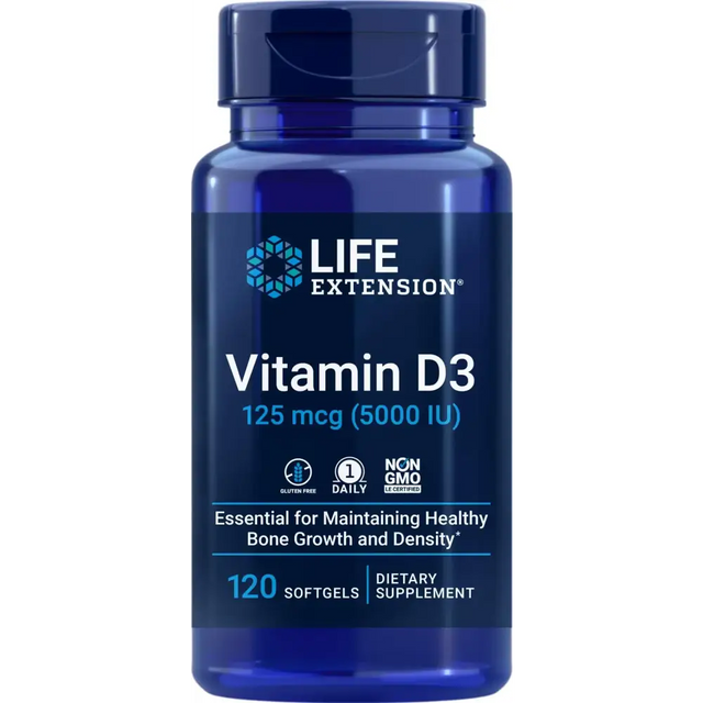Life Extension Vitamin D3 5000 IU 120 Softgels 125mcg