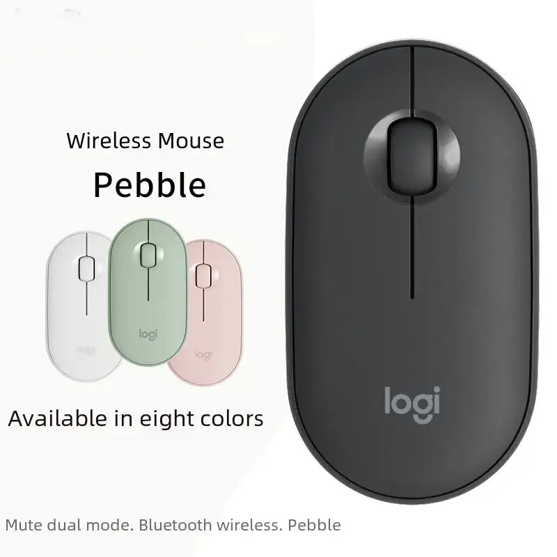 Black logitech pebble wireless mouse with a sleek, minimalist design and smooth matte finish.