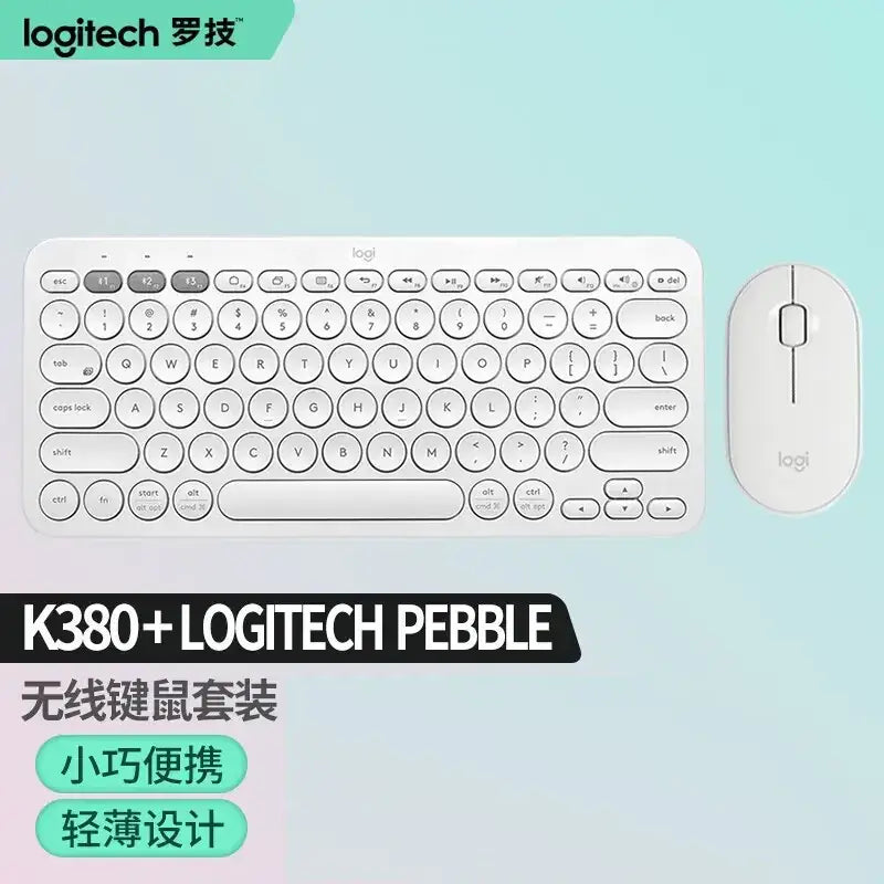 White logitech k380 wireless keyboard and pebble mouse set