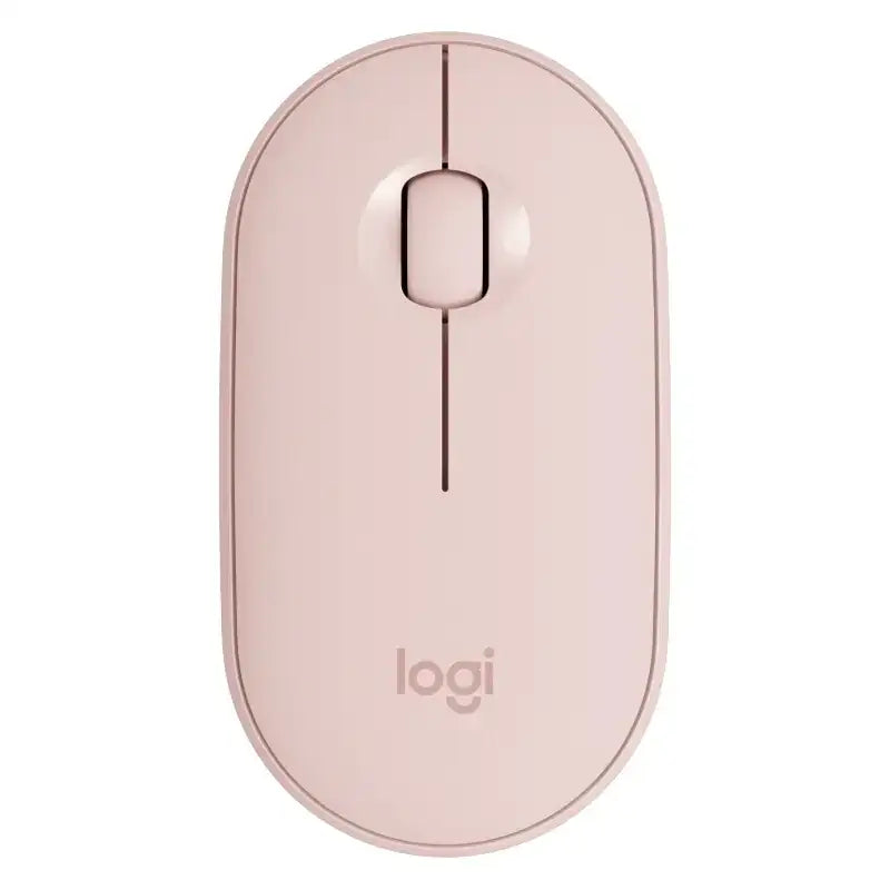 A sleek, matte pink wireless mouse with a minimalist design and the logitech logo subtly embossed on its surface.