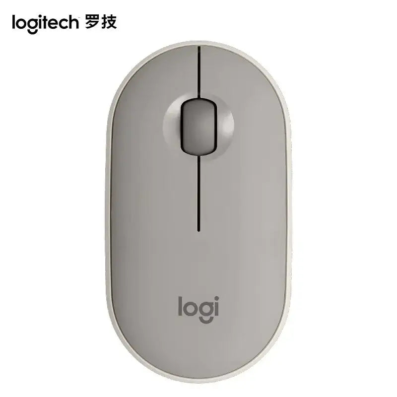 A sleek, minimalist gray logitech wireless mouse with a smooth matte finish and subtle branding.