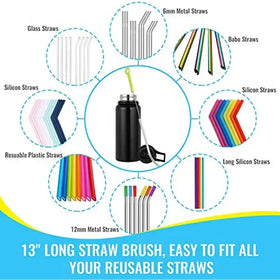Black insulated water bottle with a silver lid and black carrying loop.