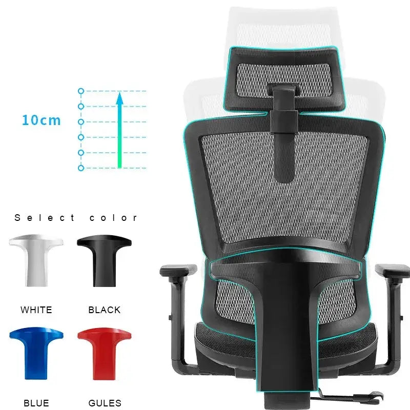 Black mesh office chair with adjustable headrest and armrests, featuring a sleek modern design.