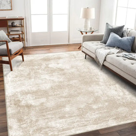LUXRUG Area Rugs 9x12 Living Room - Large Washable Beige Boho Rugs for Bedroom Soft Abstract Rug Ultra-Thin Modern Geometric Carpet Stain Resistant Rug for Dining Room Nursery Room Home Decor