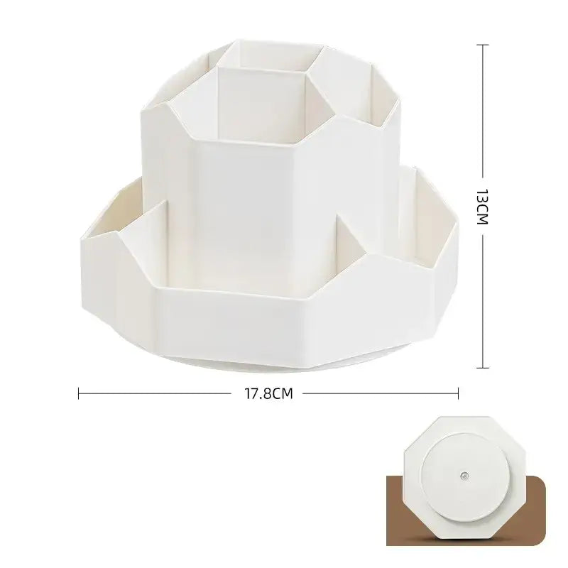 White octagonal desk organizer with multiple compartments and a sleek, modern design.