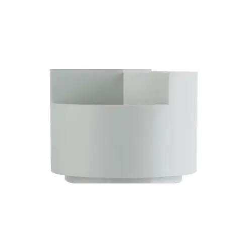 White cylindrical container with a stepped, geometric design and smooth, glossy finish.