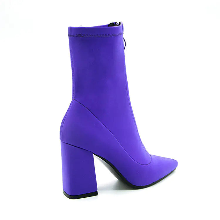 Breathable High Heel Chunky Pointed Toe Boots