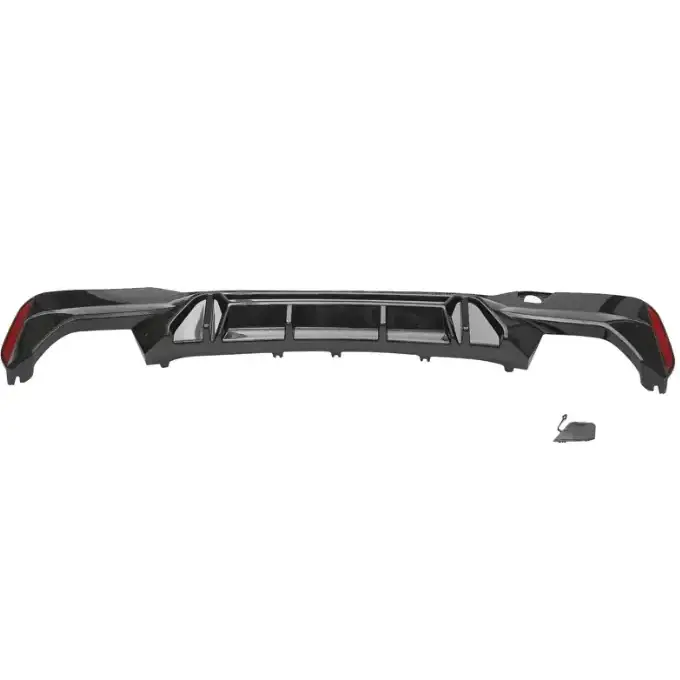 Black glossy rear bumper with integrated red taillight sections and a central diffuser design.
