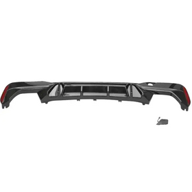 Black glossy rear bumper with integrated red taillight sections and a central diffuser design.