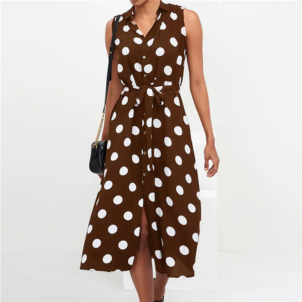 Polka Dot High Waist Chiffon Dress - Joomcy
