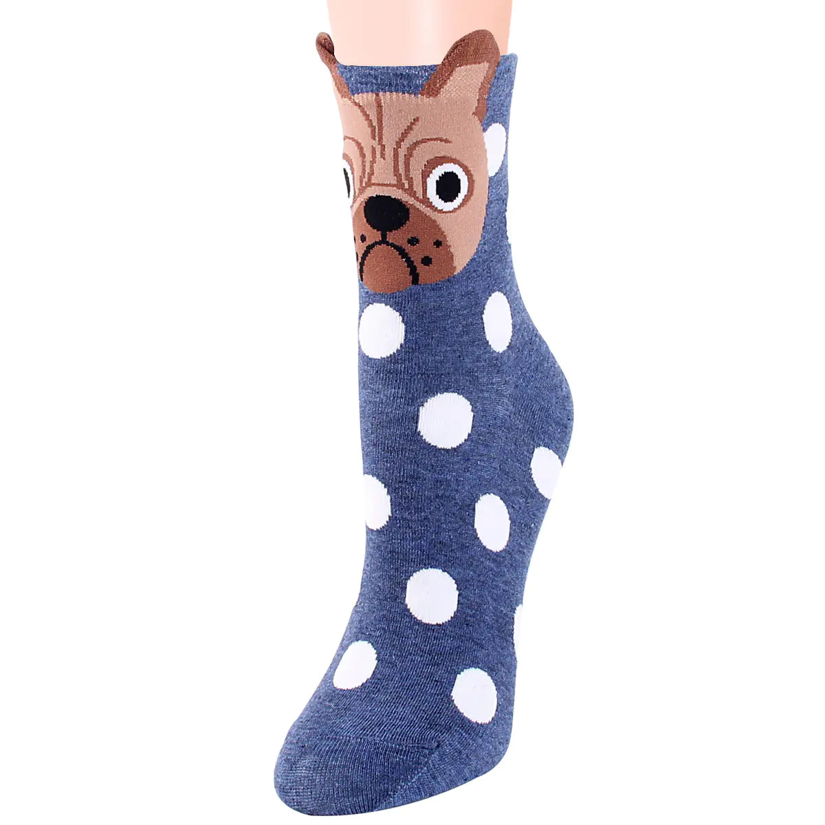 Korean Polka Dot Women's Socks with Cute Puppy Design - Joomcy