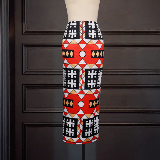 High Waist Large Size Slim Geometric Print Skirt - Joomcy
