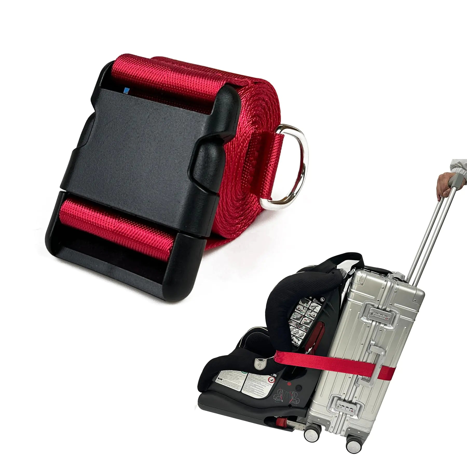 GUCHO Car Seat Belt Travel Strap，Carry-on Luggage into an Airport Car Seat Stroller & Carrier an Useful Solution for Travel Transfer (Red)