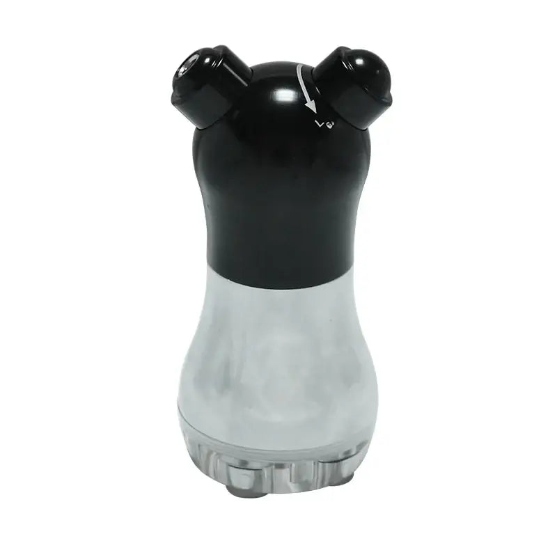 Black and clear dual-function pepper grinder with a sleek, ergonomic design.