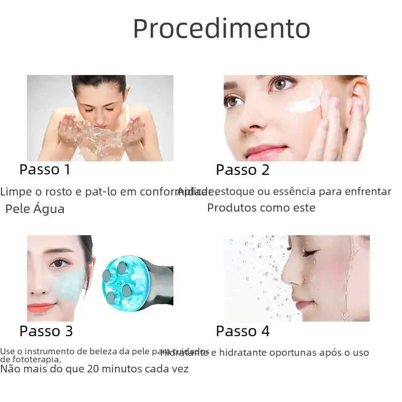 Blue glowing facial device with four circular treatment heads