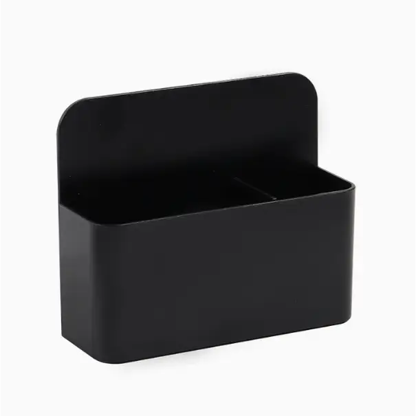 Black minimalist wall-mounted organizer with a sleek, matte finish and two compartments.