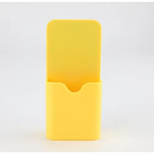 Bright yellow plastic business card holder with a simple rectangular design and rounded edges.