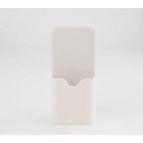 White rectangular card holder with a smooth, minimalist design and rounded corners.