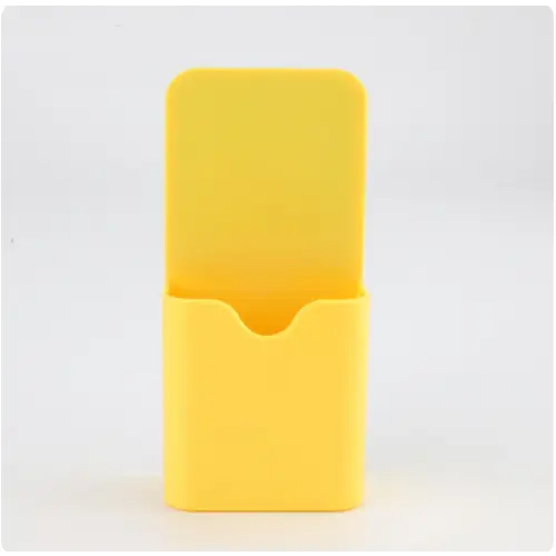 Bright yellow plastic business card holder with a simple, minimalist design.