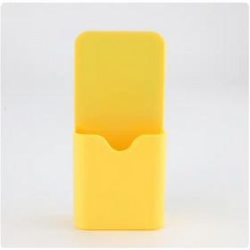 Bright yellow plastic business card holder with a simple, minimalist design.